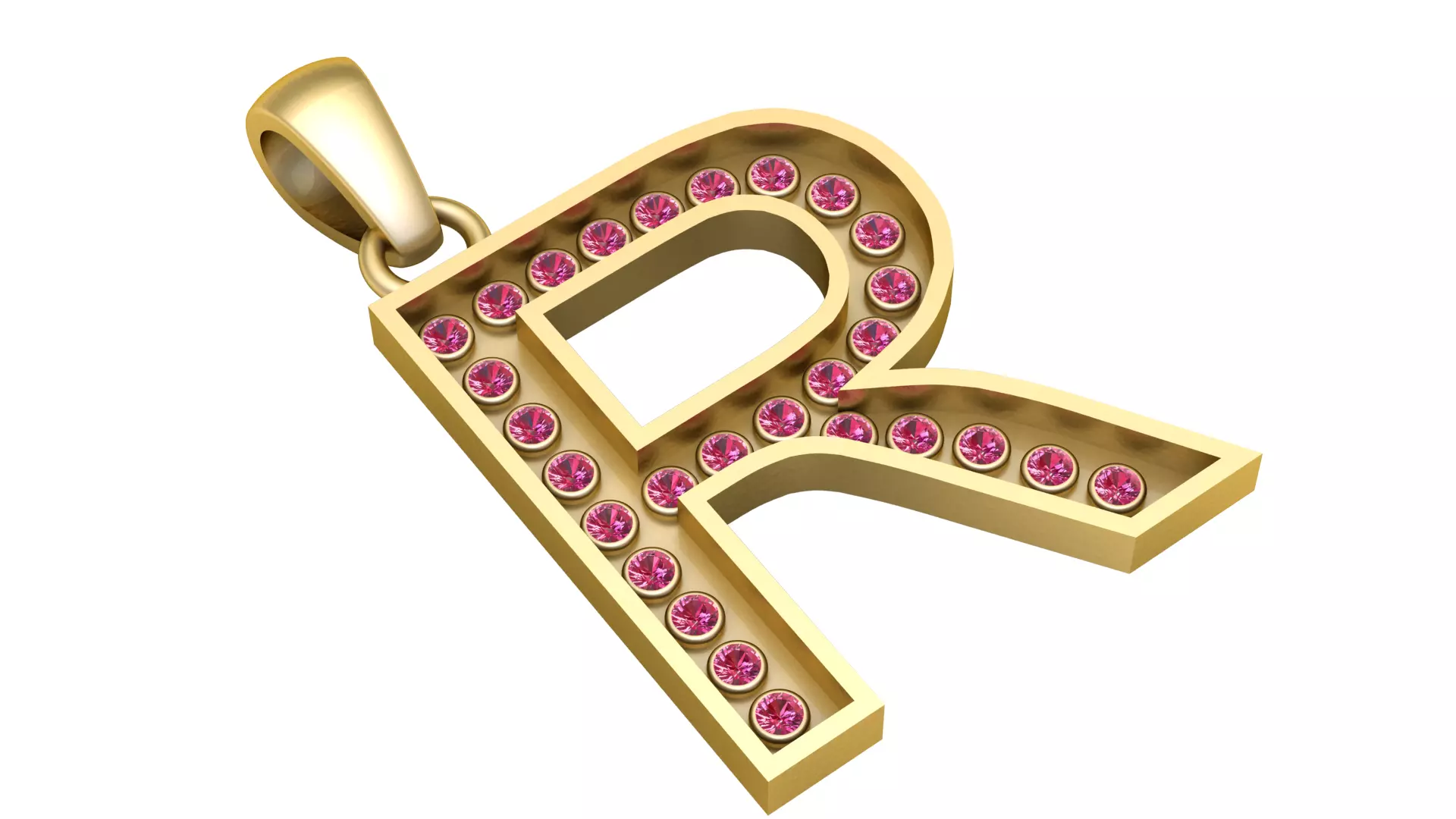 Luxury Pink Gemstone R Initial Pendant 3D print model
