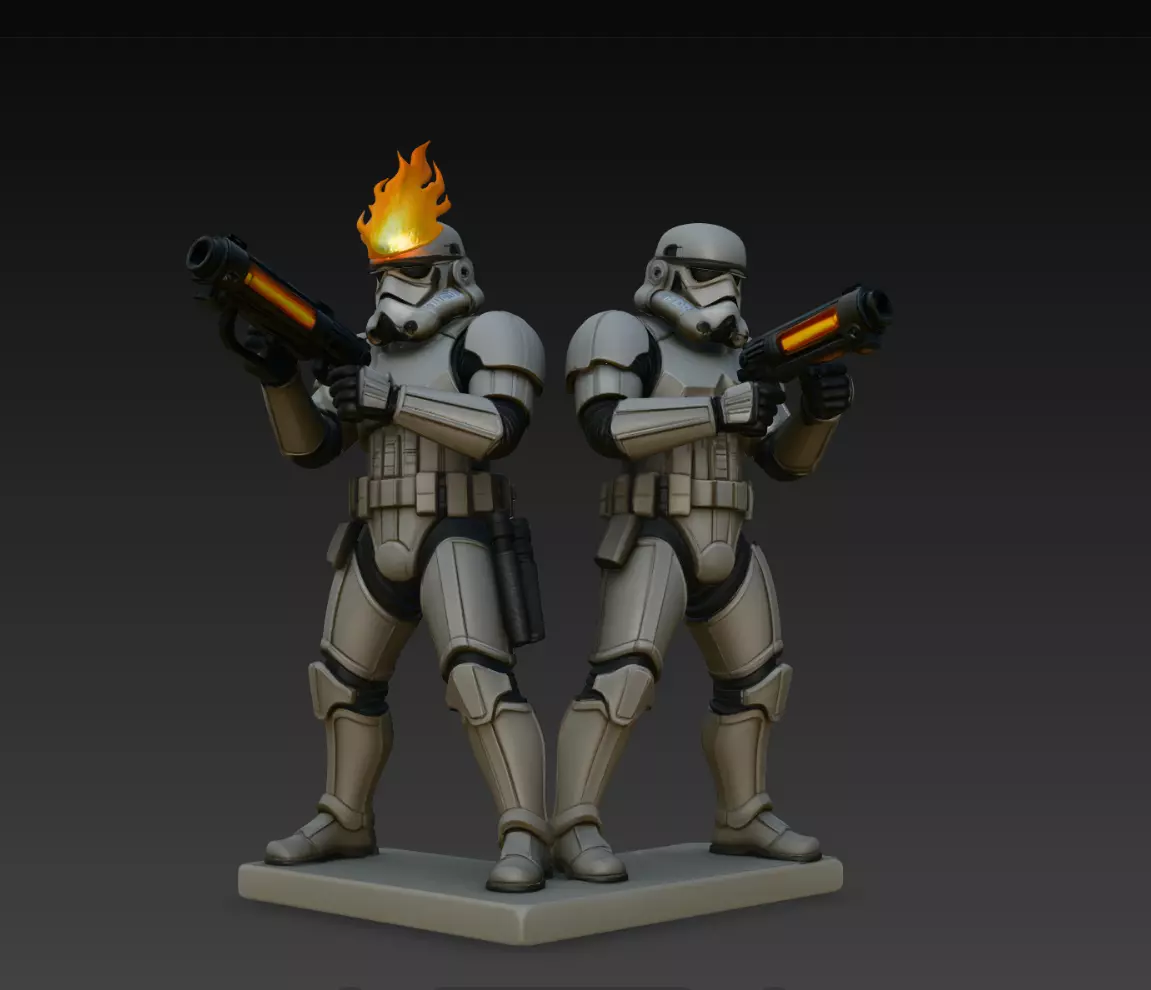 Flame Helmet Space Soldier Duo Statue STL Print Model 3D print model