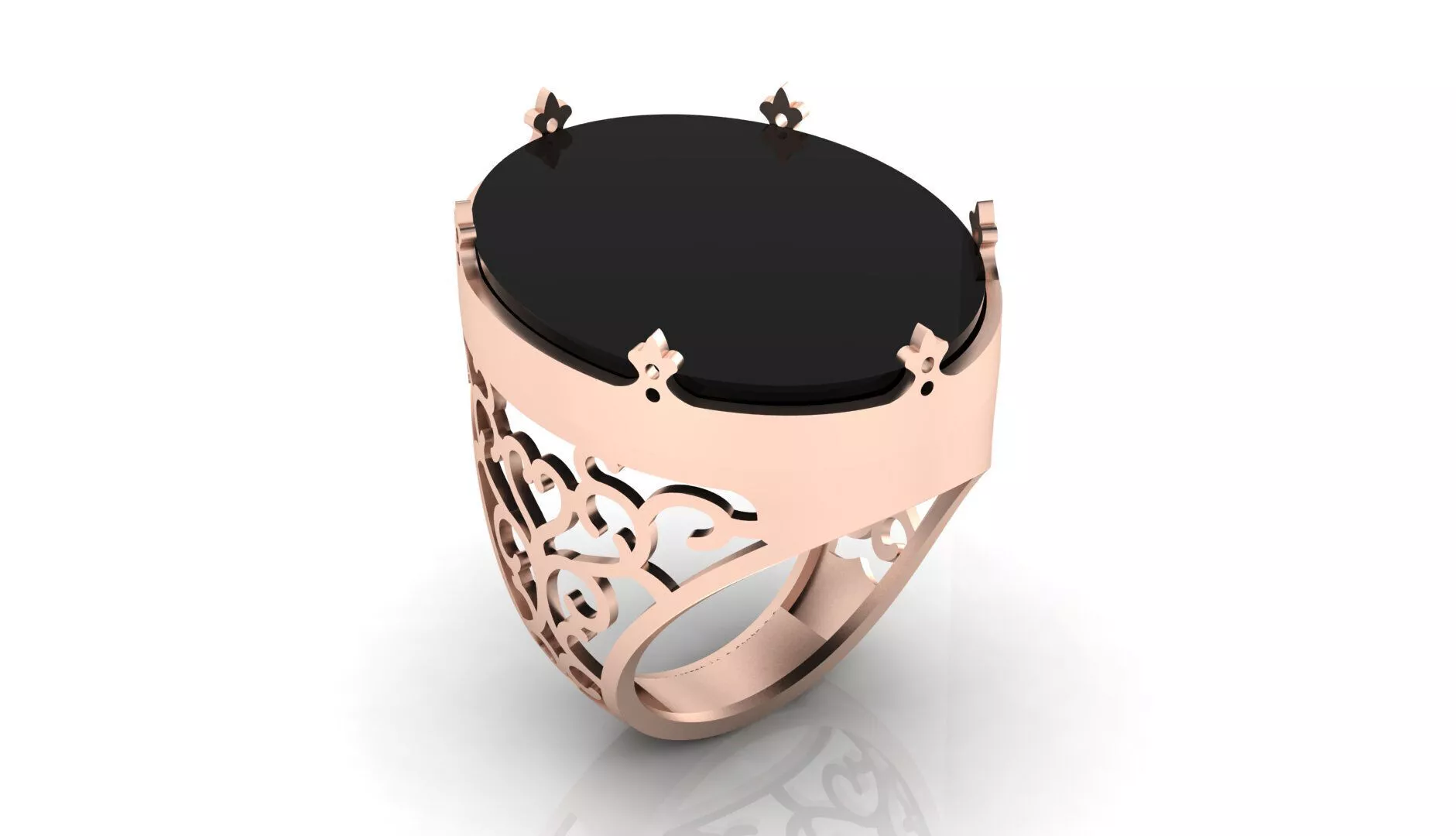 oval unisex floral jewelry ring 3D print model