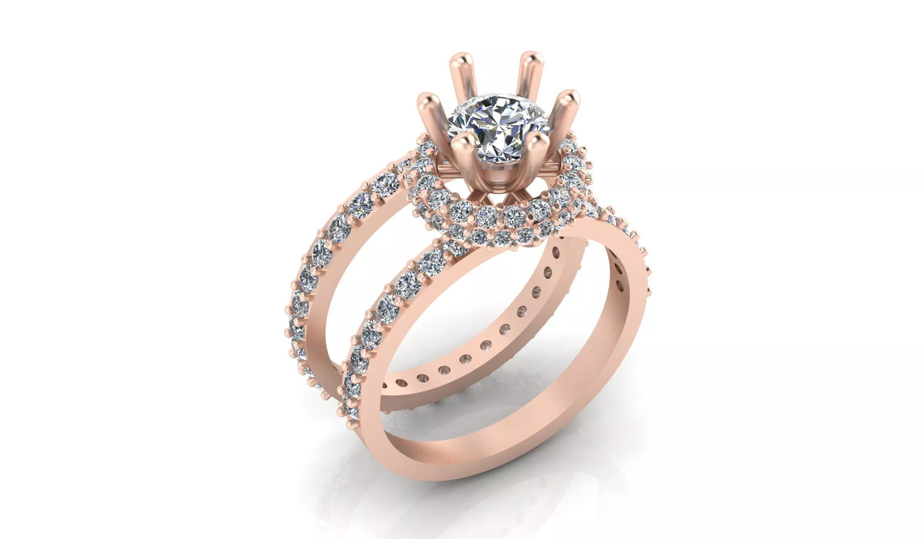 round solitaire halo pave setting engagement high jewelry ring 3D print model