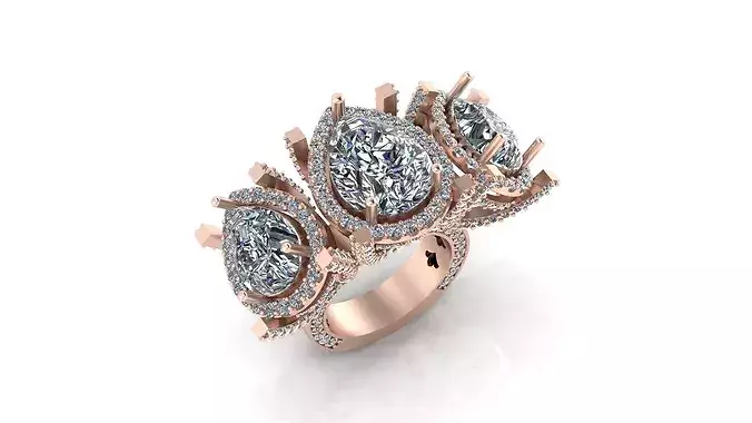 3 pear halo pave setting high jewelry ring 