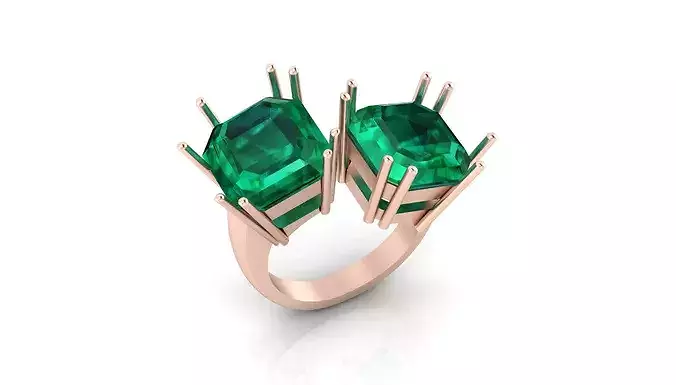 two emerald bypass high jewelry ring 