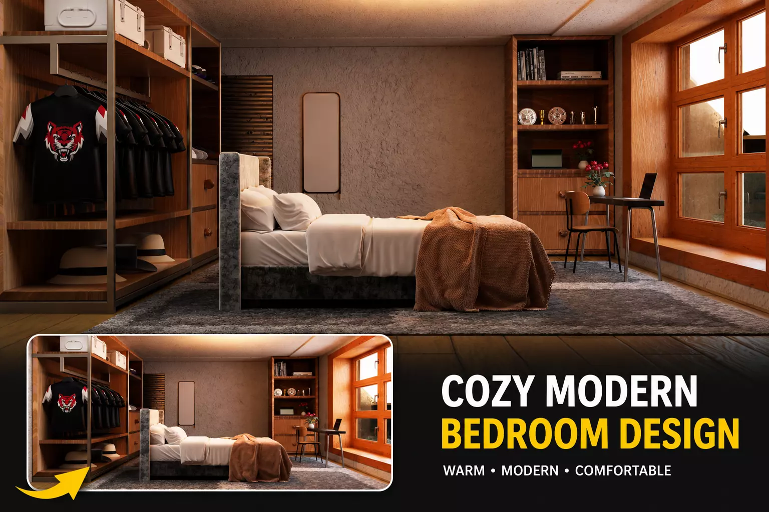 Modern Cozy Bedroom Interior 3D Scene 3D model