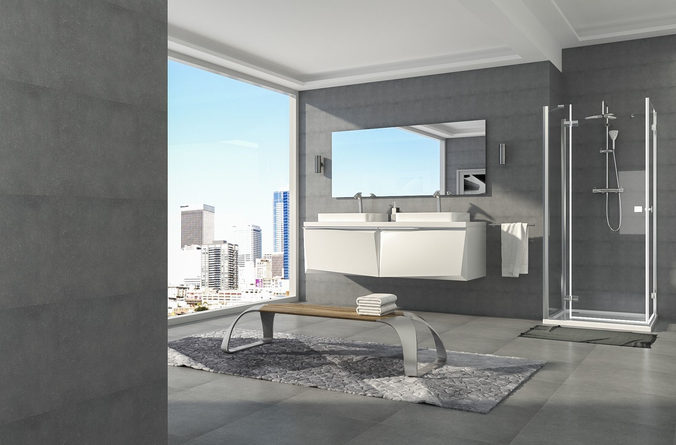 modern grey bathroom 3 illumination sets 3D model