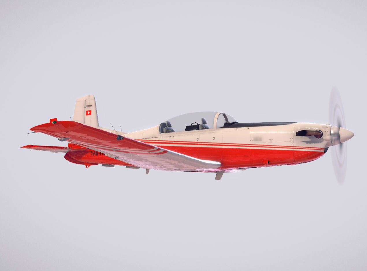 Pilatus PC-7 Mk-I FactoryRedWhite livery Low-poly 3D model_7