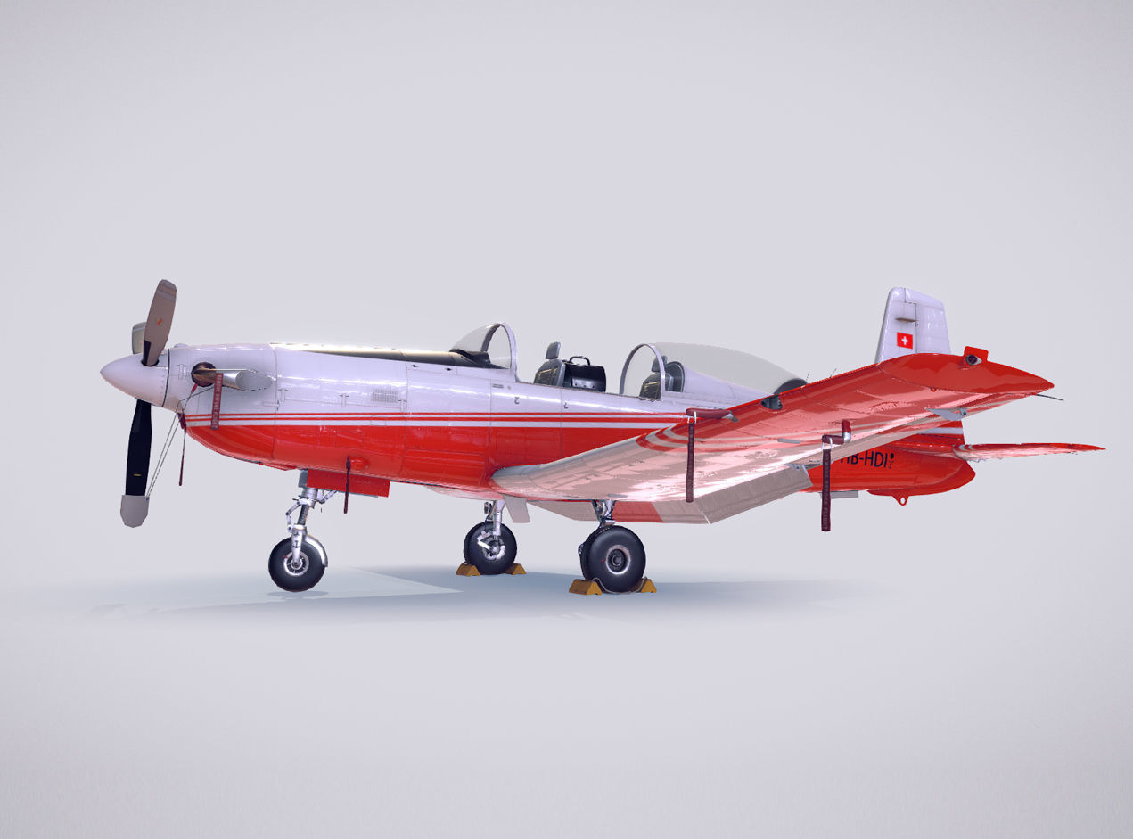 Pilatus PC-7 Mk-I FactoryRedWhite livery Low-poly 3D model_10