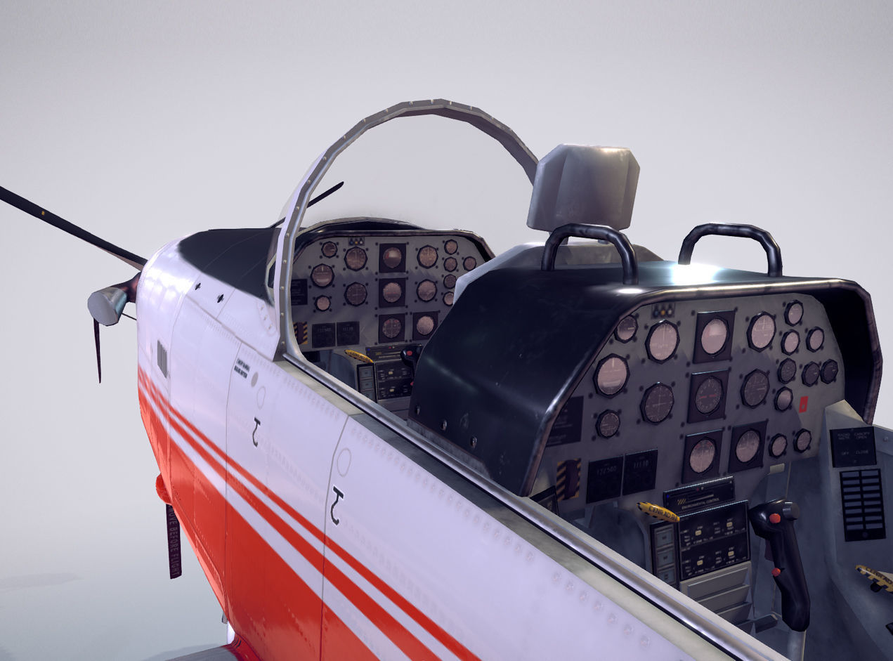 Pilatus PC-7 Mk-I FactoryRedWhite livery Low-poly 3D model_6