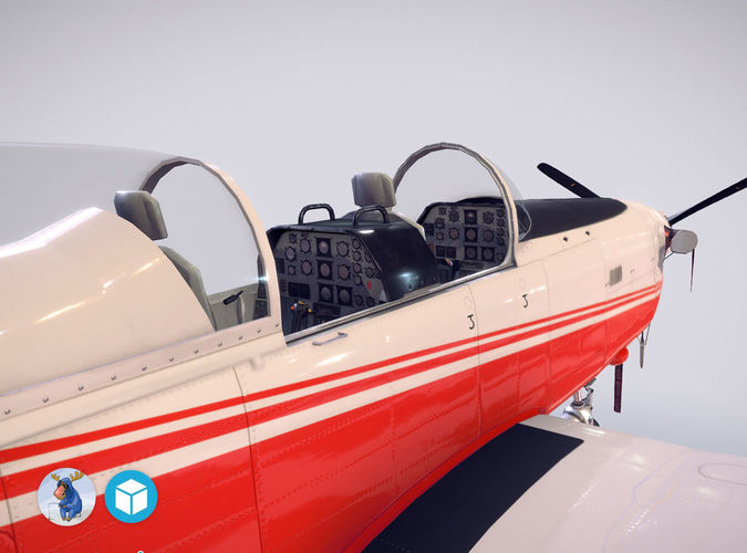 Pilatus PC-7 Mk-I FactoryRedWhite livery Low-poly 3D model