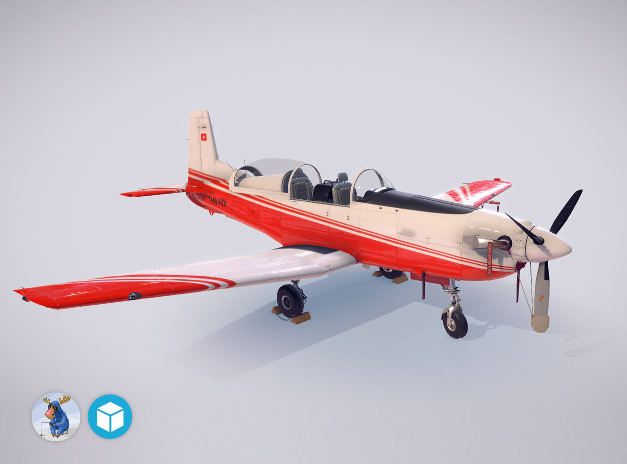 Pilatus PC-7 Mk-I FactoryRedWhite livery Low-poly 3D model_1