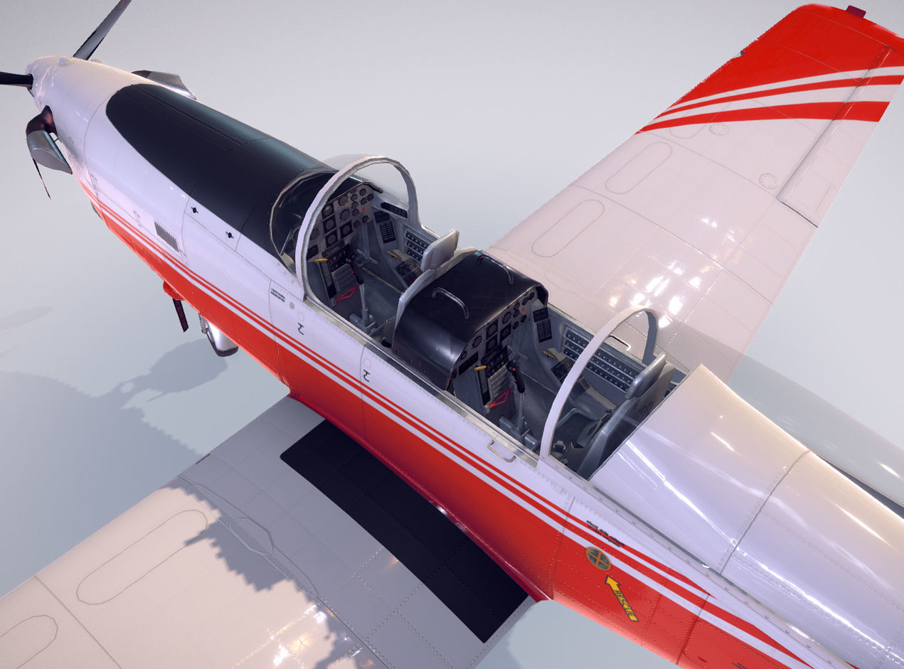 Pilatus PC-7 Mk-I FactoryRedWhite livery Low-poly 3D model_8