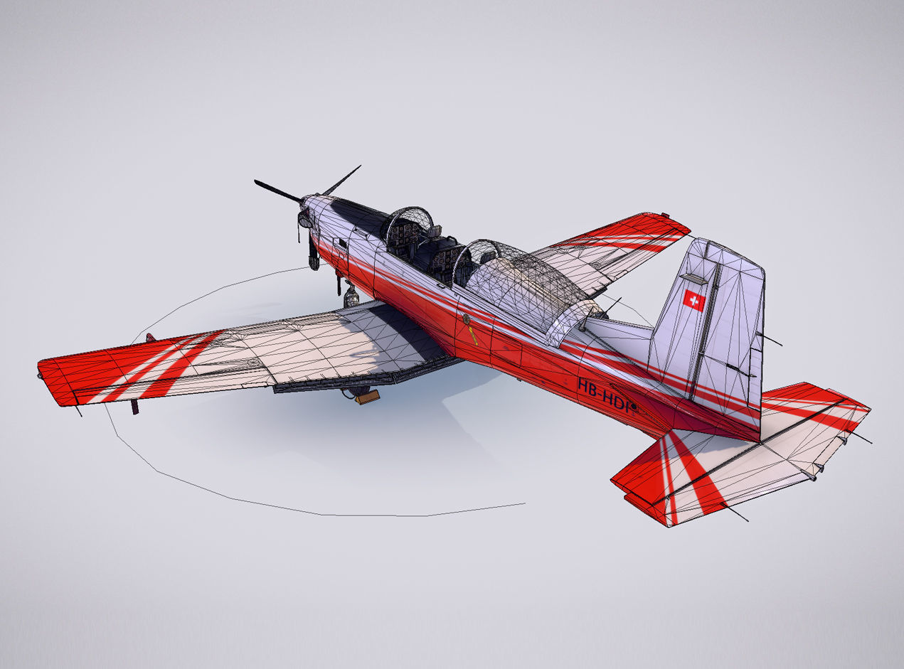 Pilatus PC-7 Mk-I FactoryRedWhite livery Low-poly 3D model_9