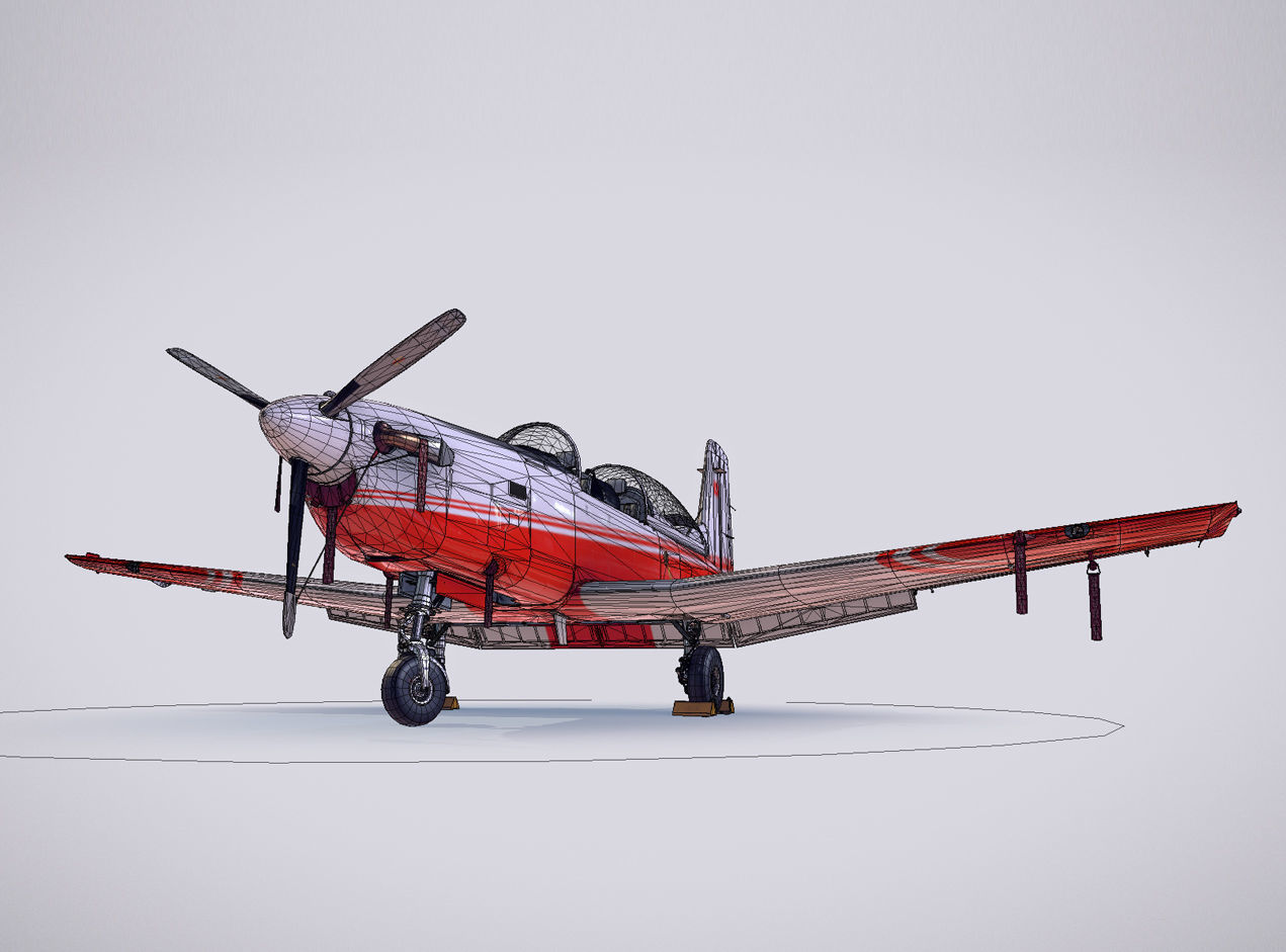 Pilatus PC-7 Mk-I FactoryRedWhite livery Low-poly 3D model_11