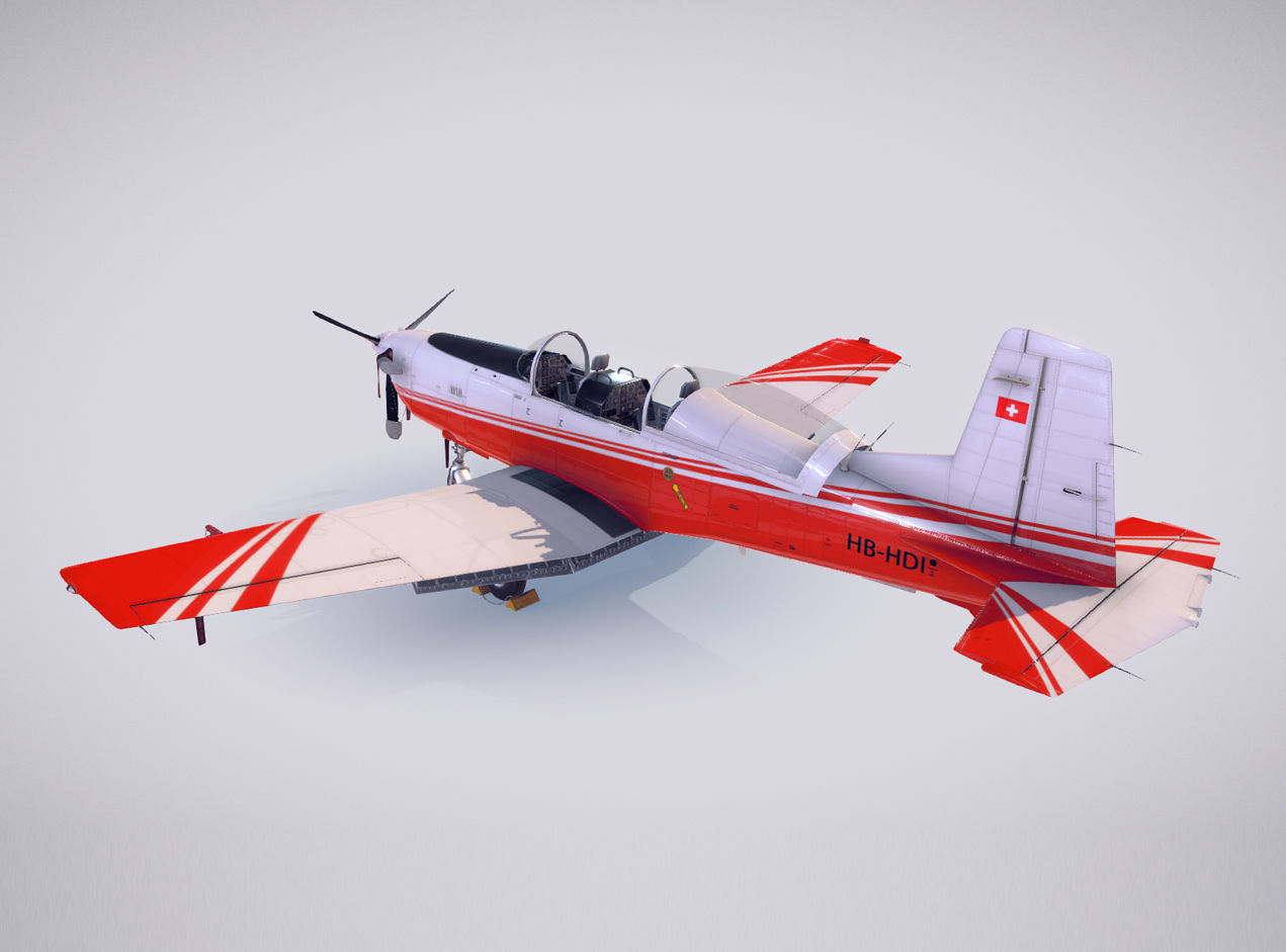 Pilatus PC-7 Mk-I FactoryRedWhite livery Low-poly 3D model_3