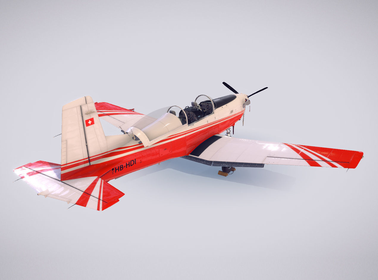 Pilatus PC-7 Mk-I FactoryRedWhite livery Low-poly 3D model_5