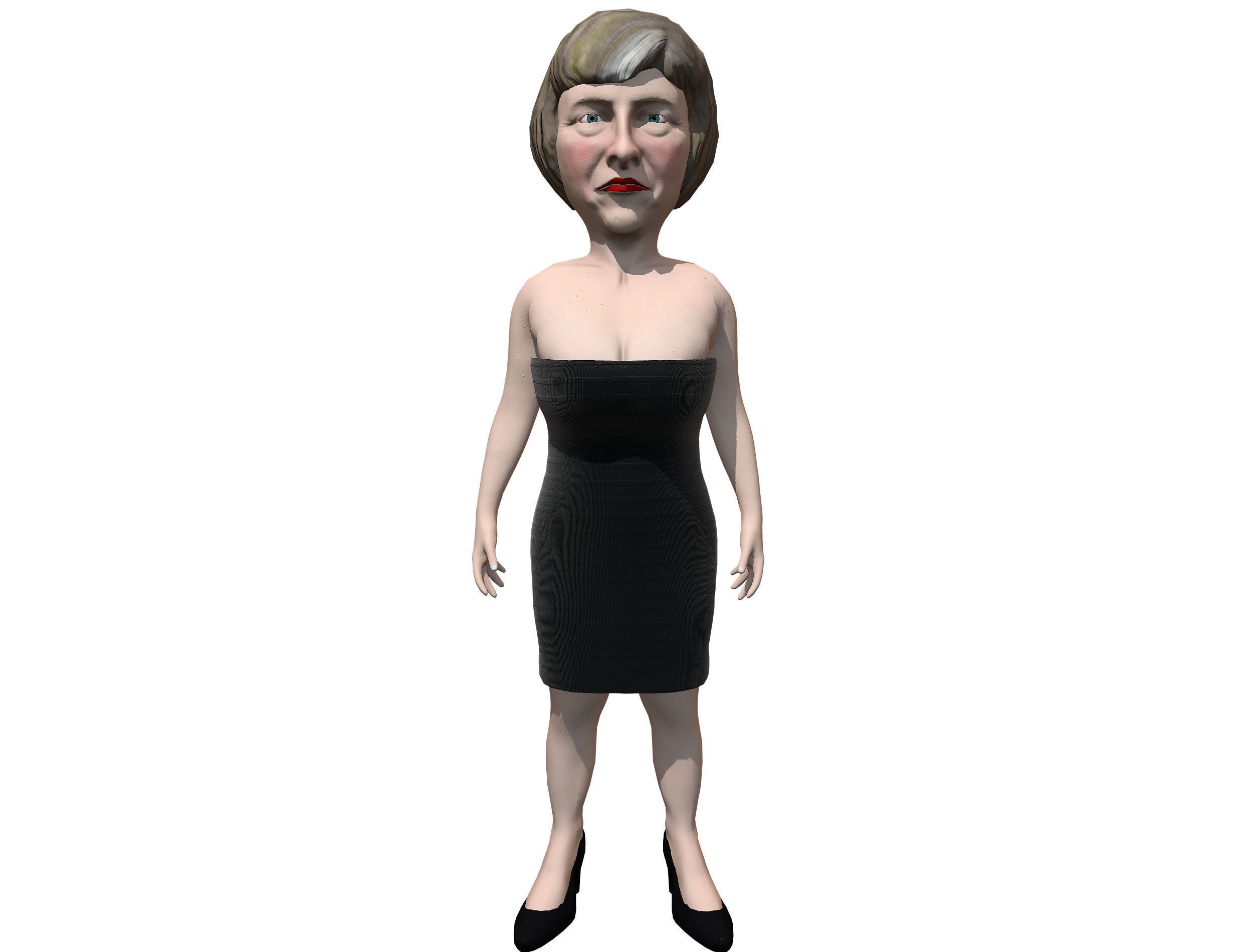 Theresa May 3D caricature low poly game ready rigged Low-poly 3D model_1