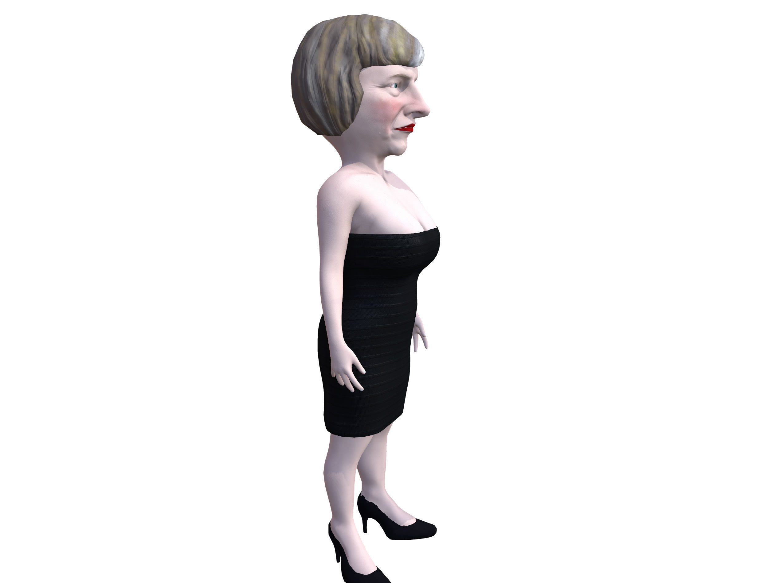 Theresa May 3D caricature low poly game ready rigged Low-poly 3D model_5