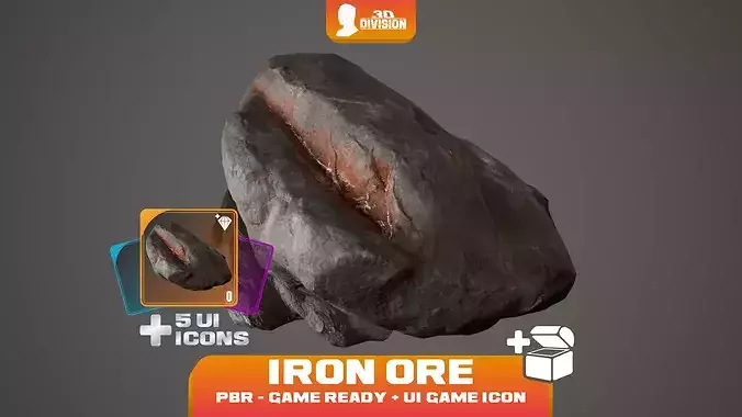 Iron Ore and 5 Loot Icons - PBR Game Ready