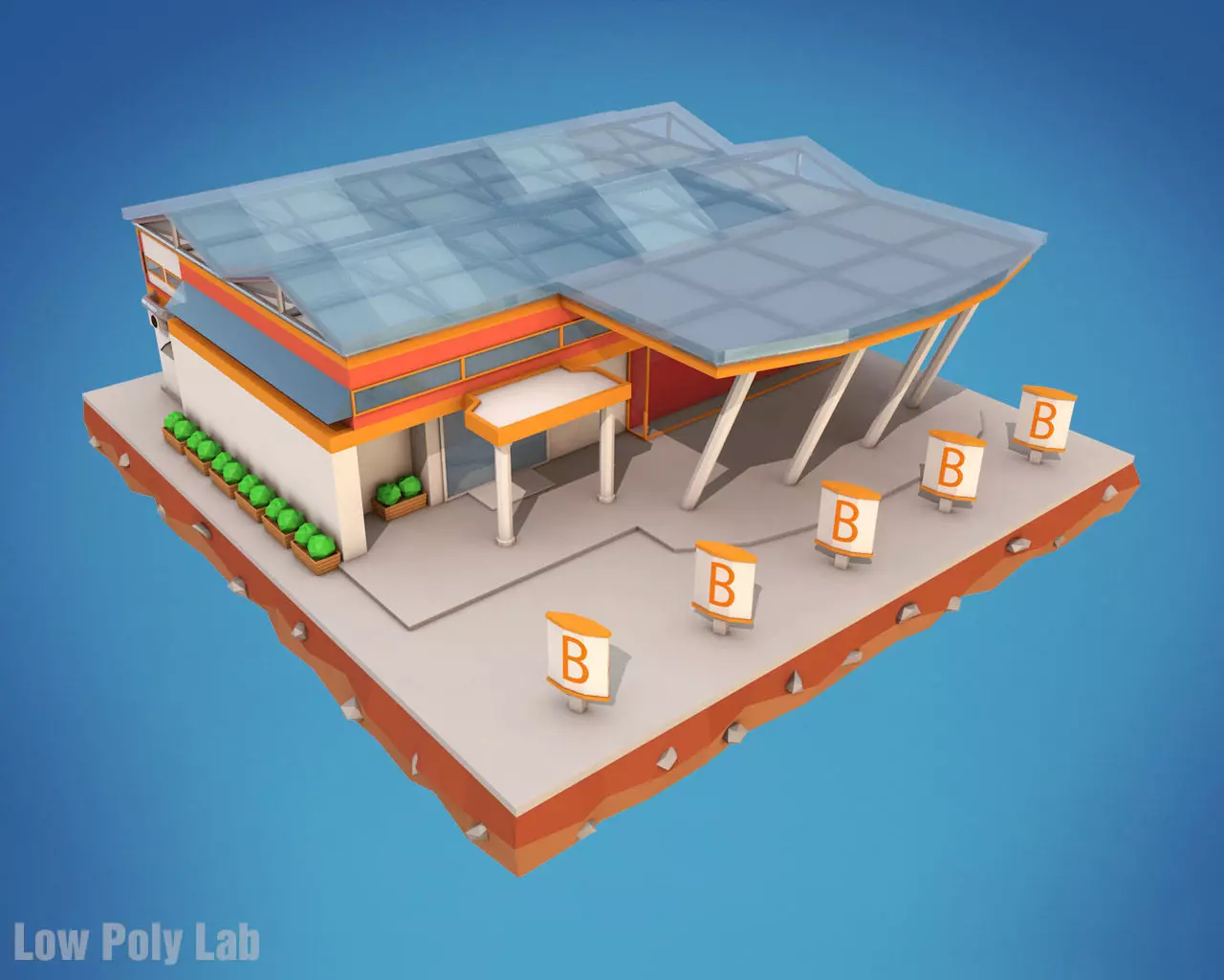 Cartoon Supermarket City Building Low-poly 3D model_0