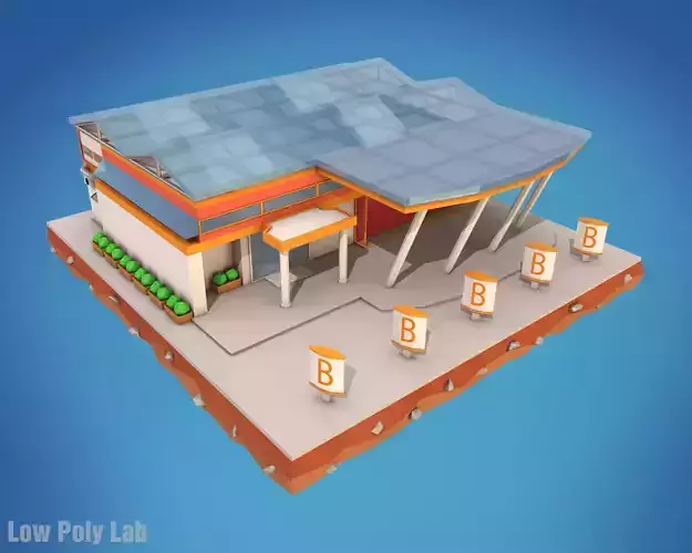 Cartoon Supermarket City Building Low-poly 3D model