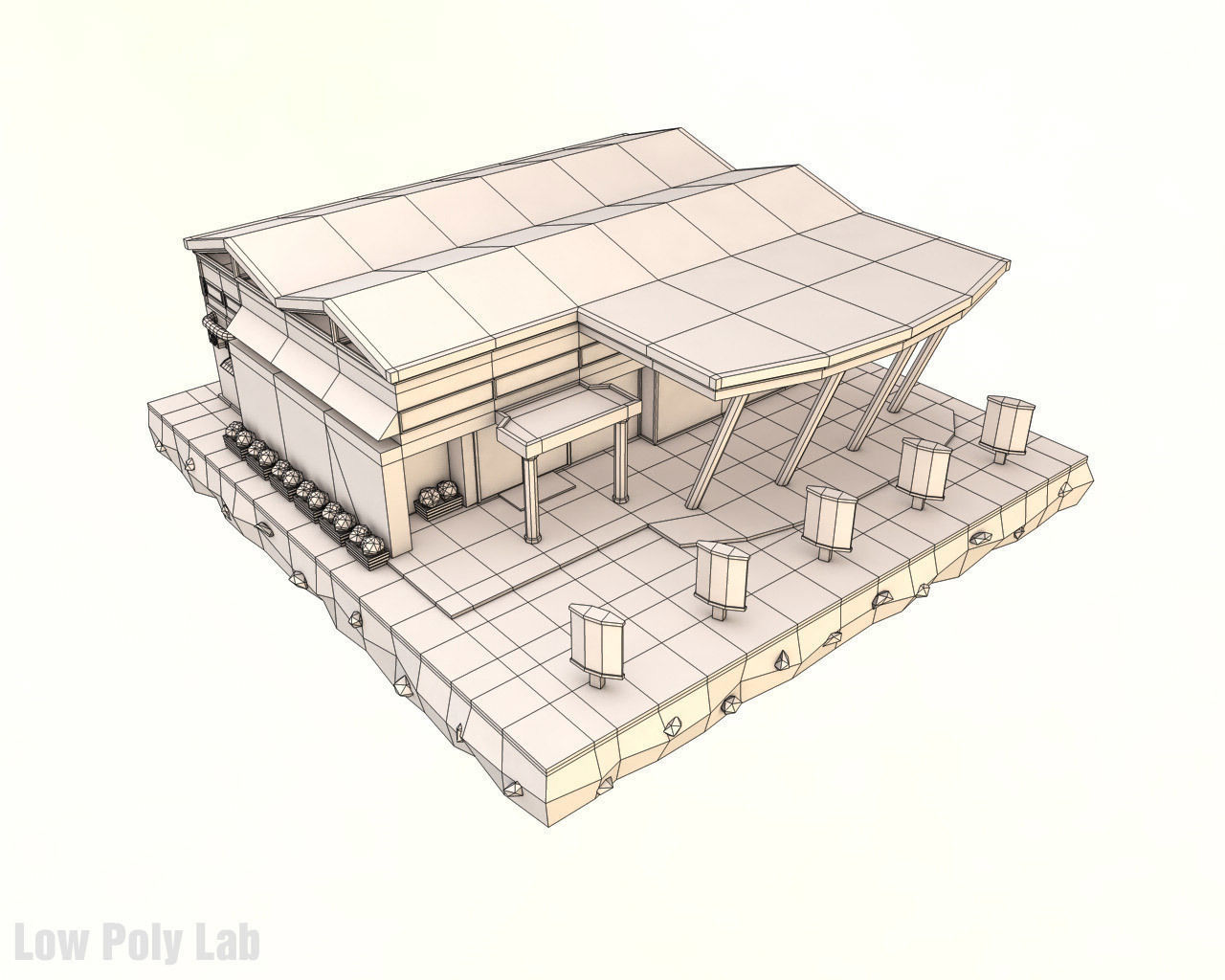 Cartoon Supermarket City Building Low-poly 3D model_1