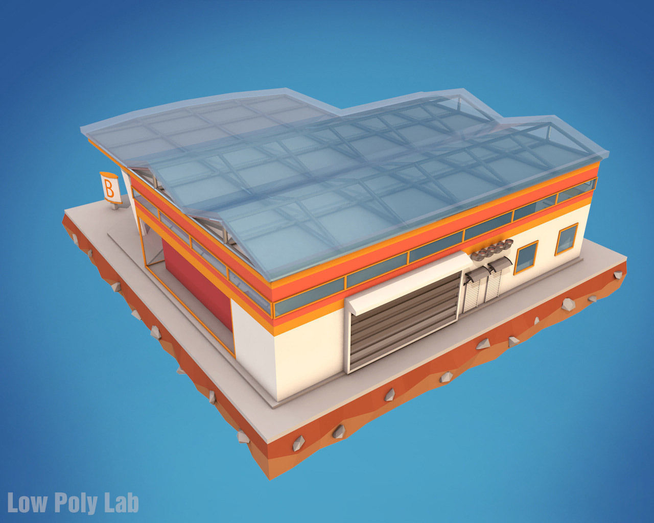 Cartoon Supermarket City Building Low-poly 3D model_4