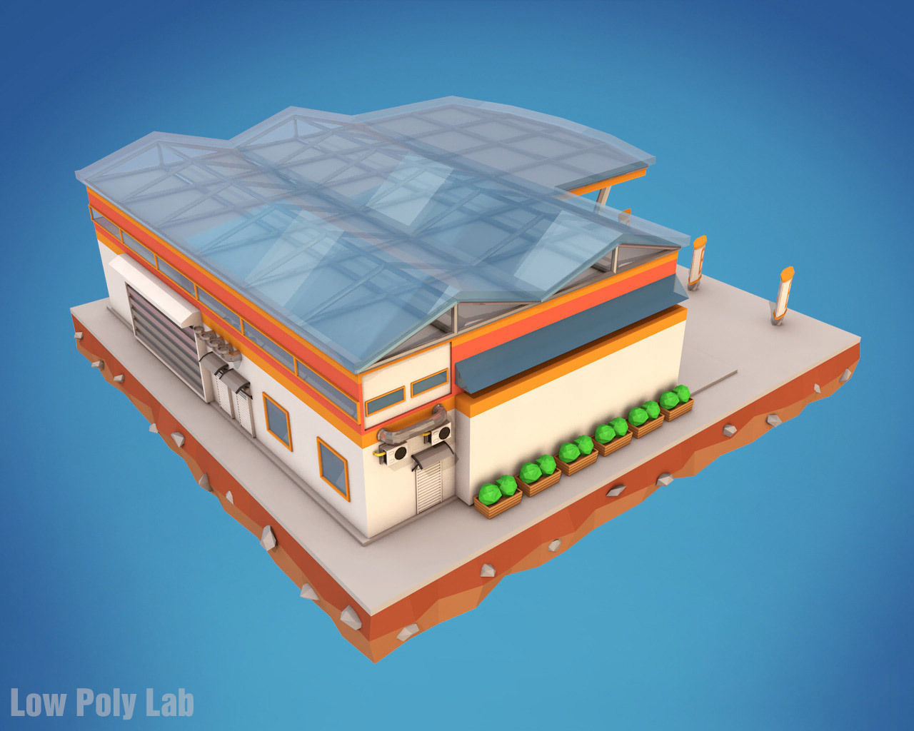 Cartoon Supermarket City Building Low-poly 3D model_2