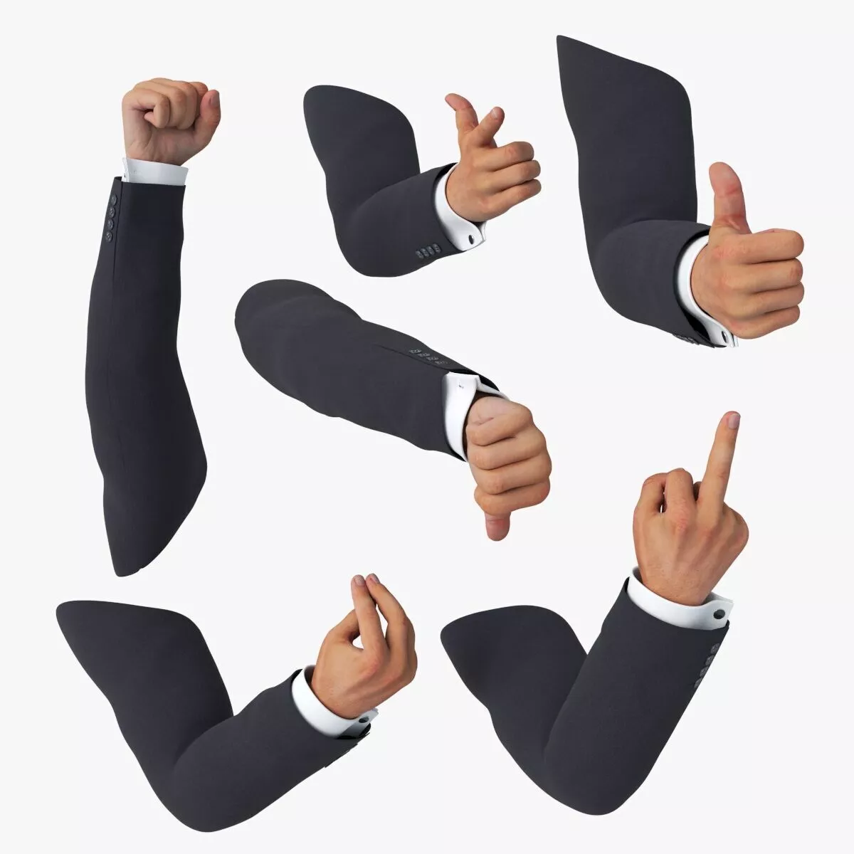 Male Arms with Sleeves Gesture Set Animated Rigged For Maya 3D model