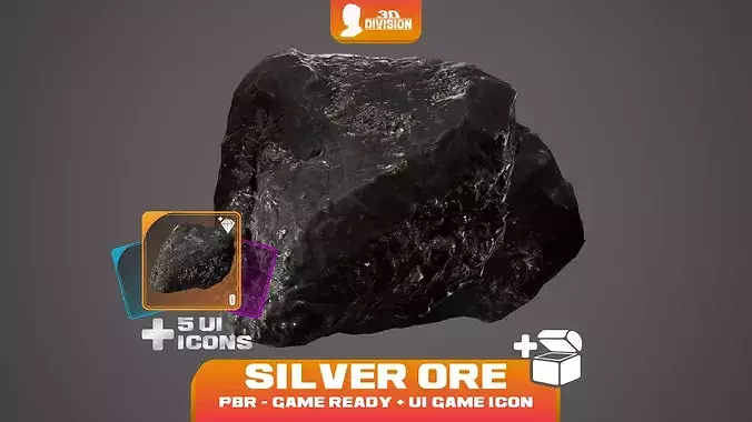 Silver Ore and 5 Loot Icons - PBR Game Ready