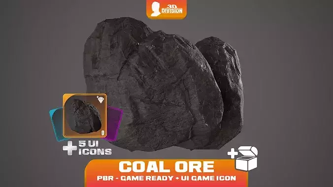 Coal Ore and 5 Loot Icons - PBR Game Ready
