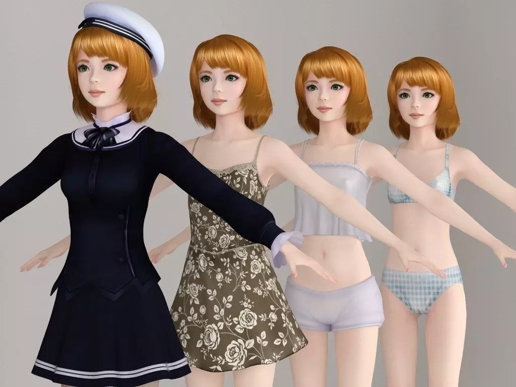 T pose nonrigged model of Lolita with various outfit 3D model_0