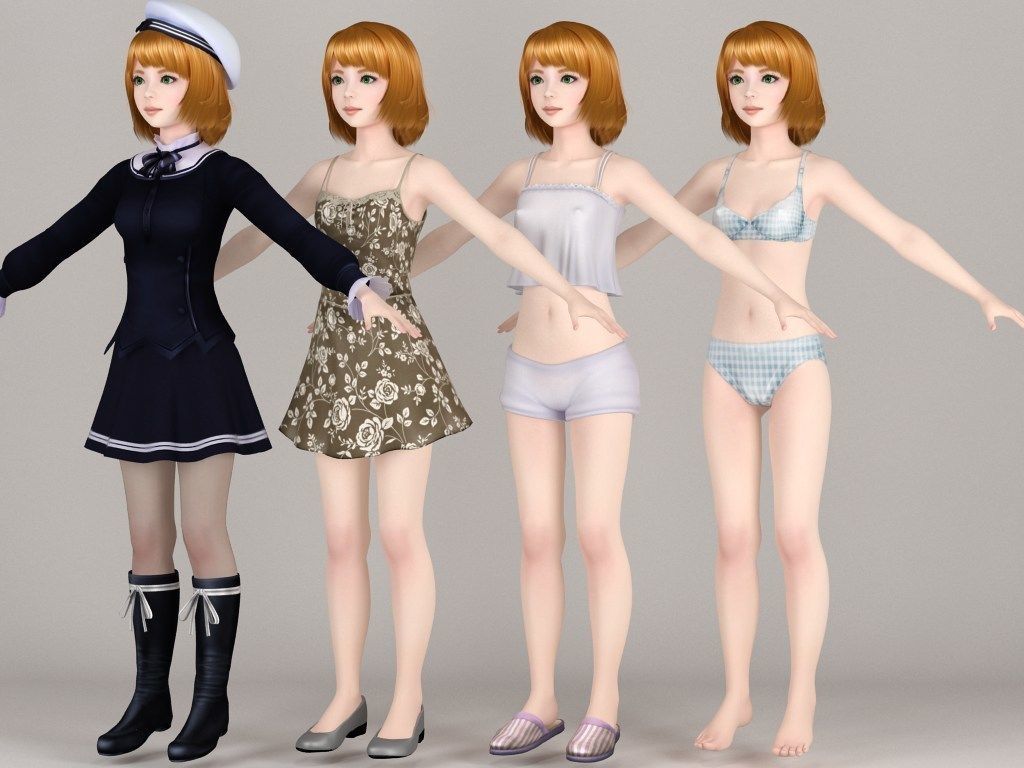 T pose nonrigged model of Lolita with various outfit 3D model_3