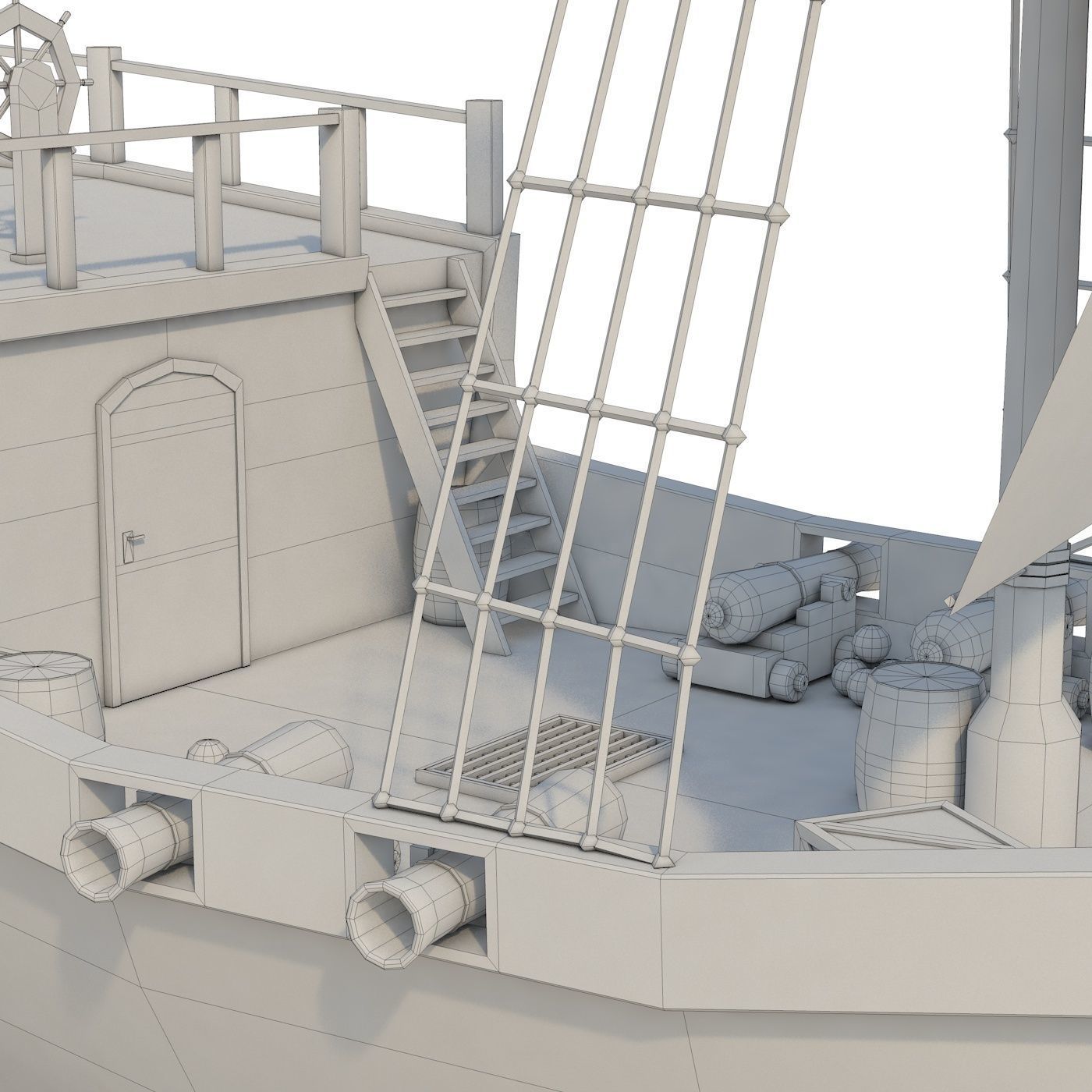 Low Poly Cartoon Pirate Ship Textured Low-poly 3D model_12
