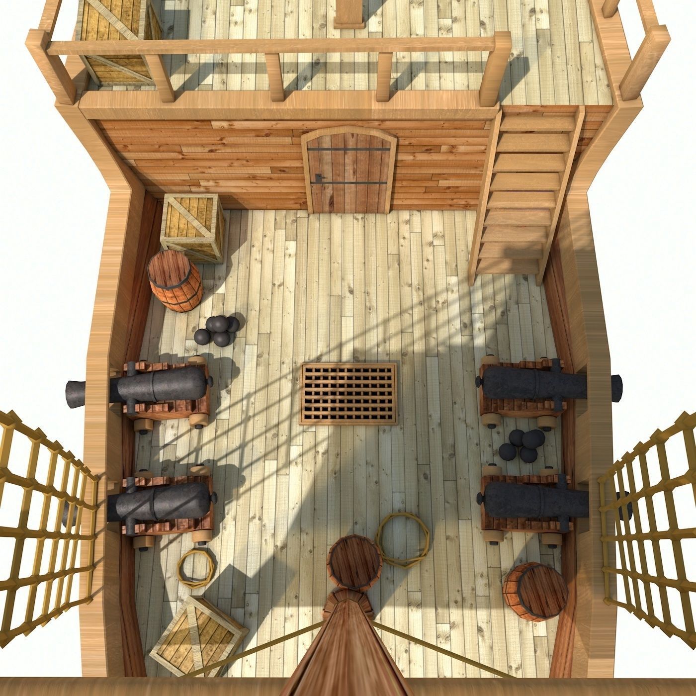 Low Poly Cartoon Pirate Ship Textured Low-poly 3D model_3