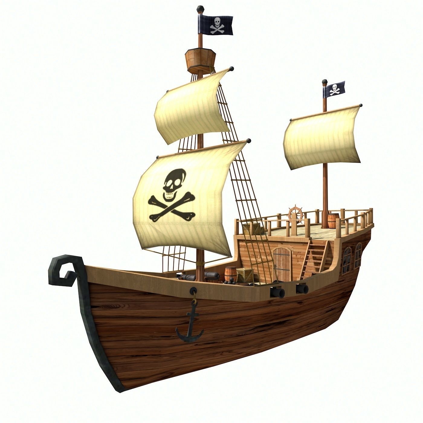 Low Poly Cartoon Pirate Ship Textured Low-poly 3D model_1