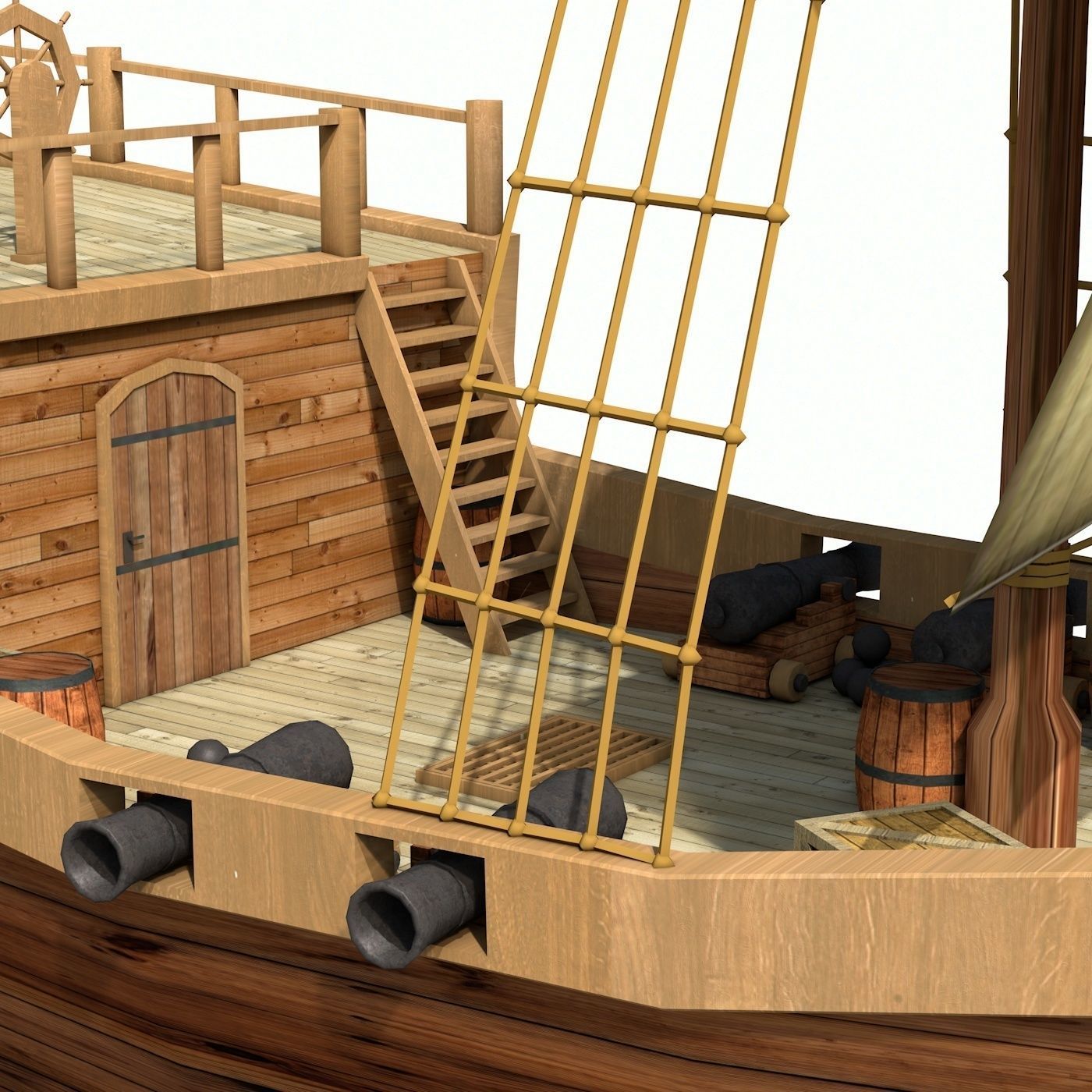Low Poly Cartoon Pirate Ship Textured Low-poly 3D model_11