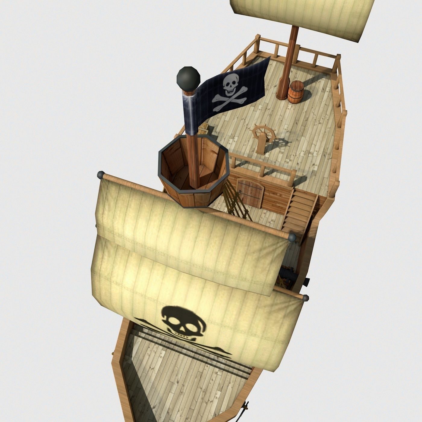 Low Poly Cartoon Pirate Ship Textured Low-poly 3D model_13