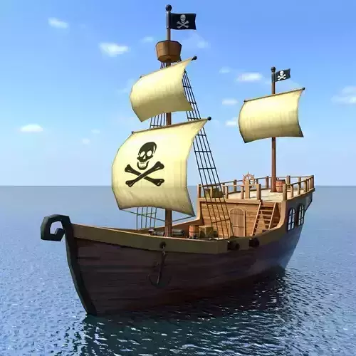 Low Poly Cartoon Pirate Ship Textured Low-poly 3D model