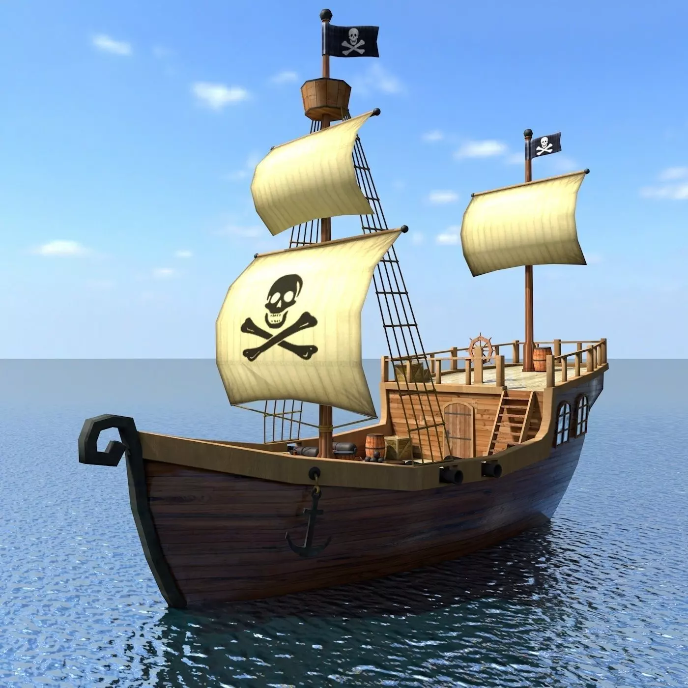 Low Poly Cartoon Pirate Ship Textured Low-poly 3D model_0