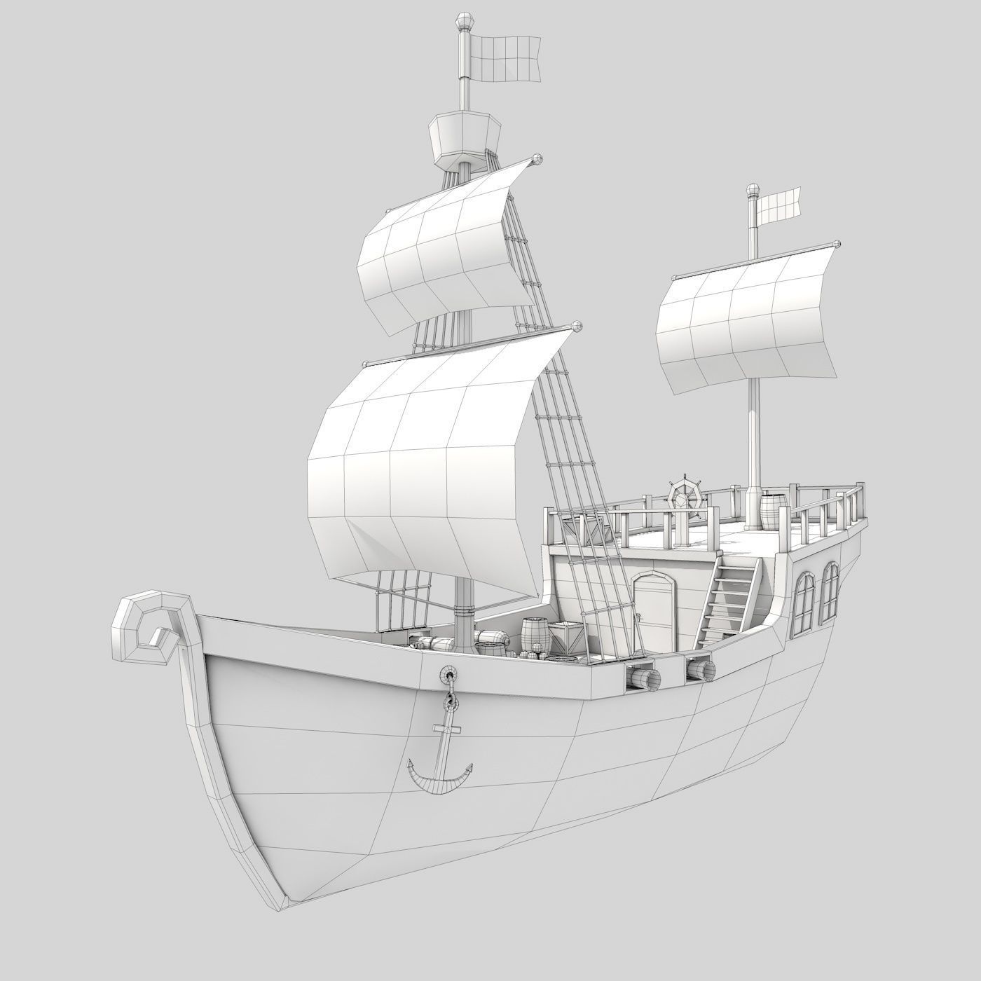 Low Poly Cartoon Pirate Ship Textured Low-poly 3D model_2