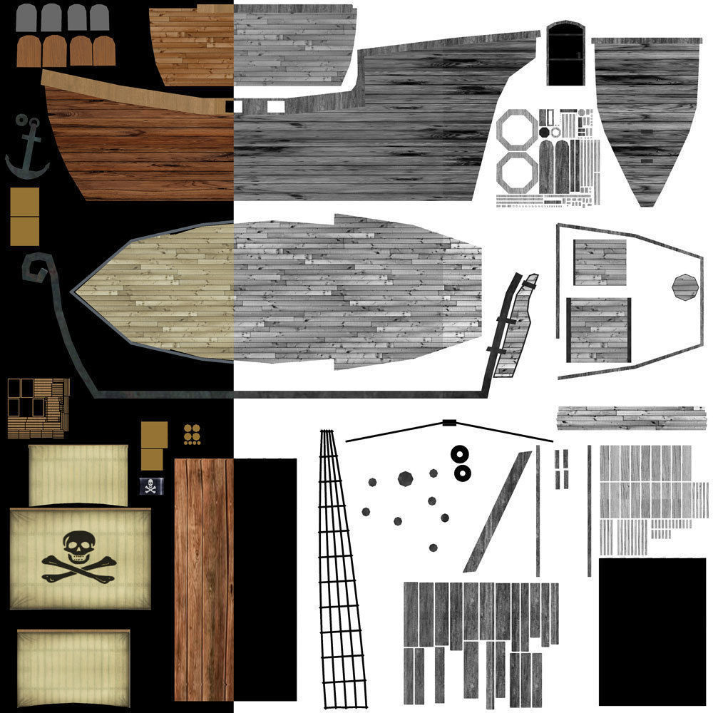 Low Poly Cartoon Pirate Ship Textured Low-poly 3D model_18