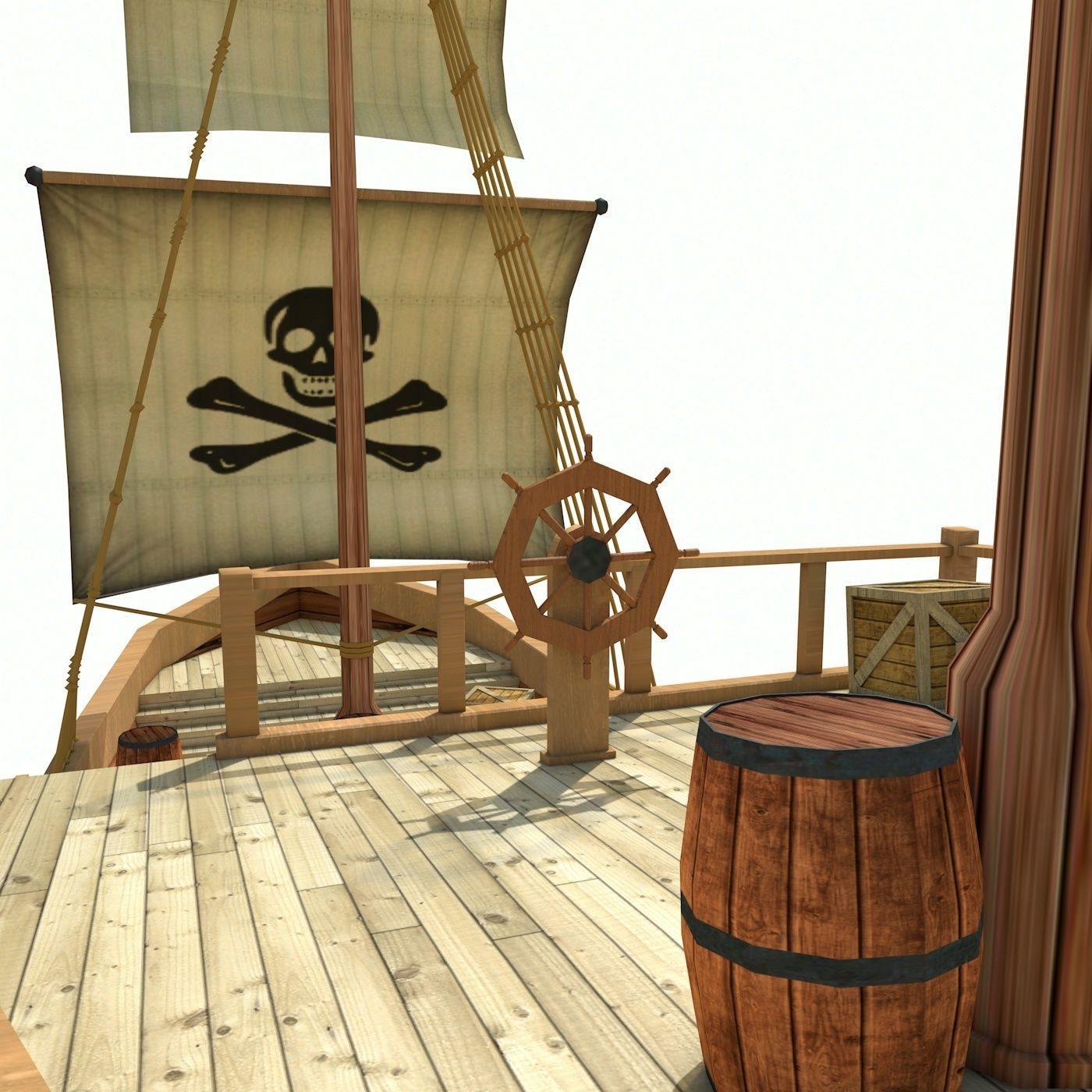Low Poly Cartoon Pirate Ship Textured Low-poly 3D model_9
