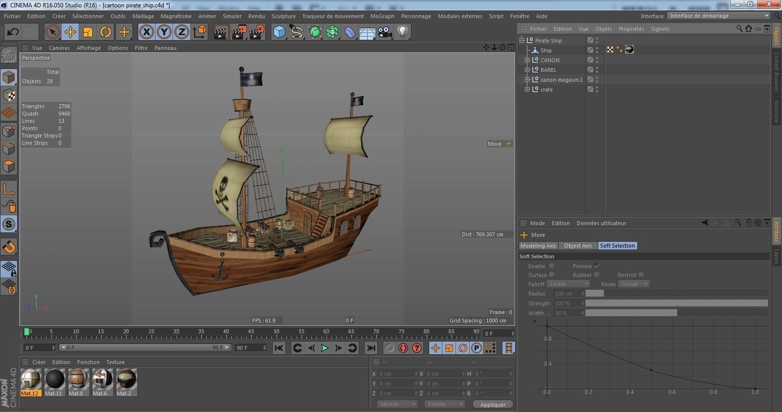 Low Poly Cartoon Pirate Ship Textured Low-poly 3D model_16