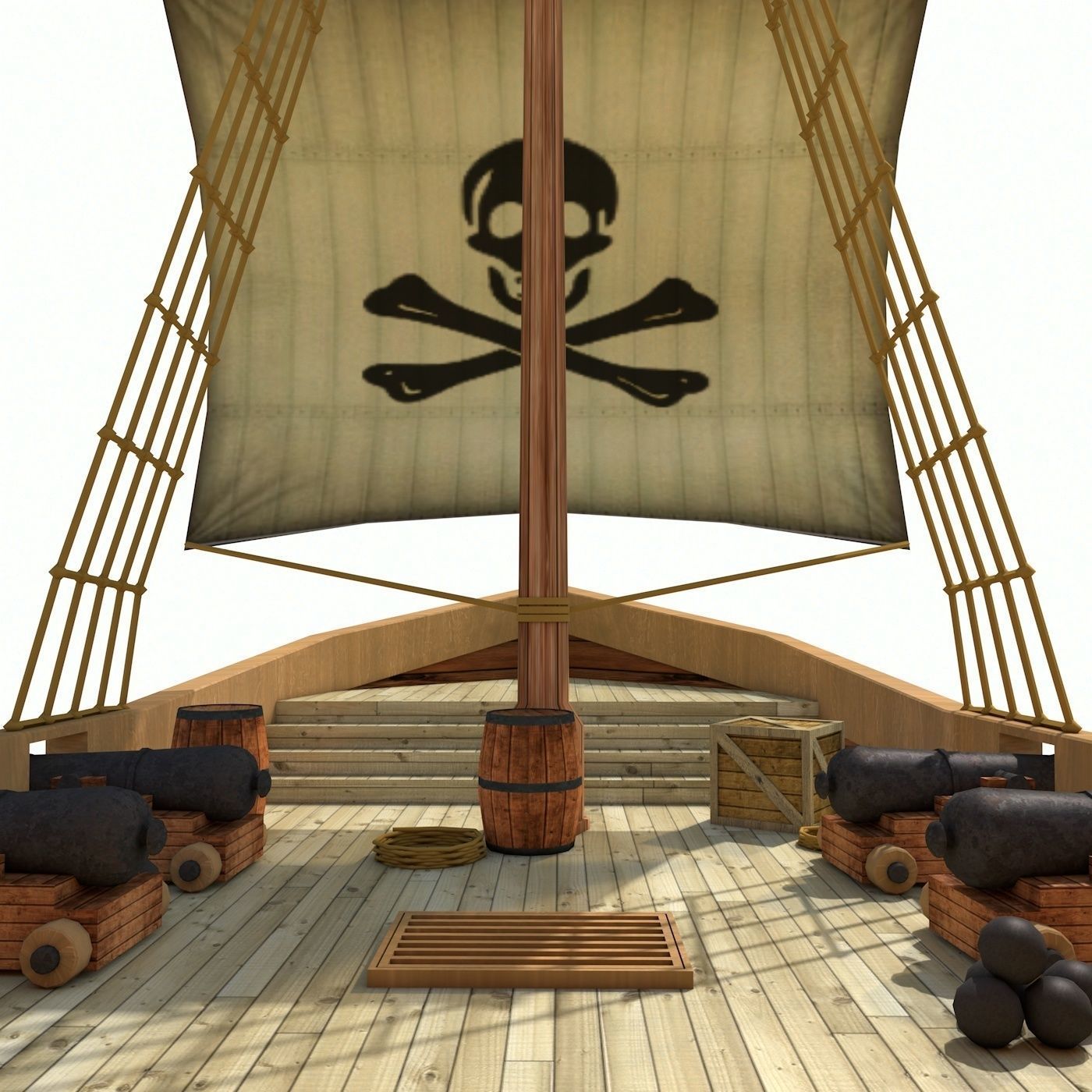 Low Poly Cartoon Pirate Ship Textured Low-poly 3D model_7