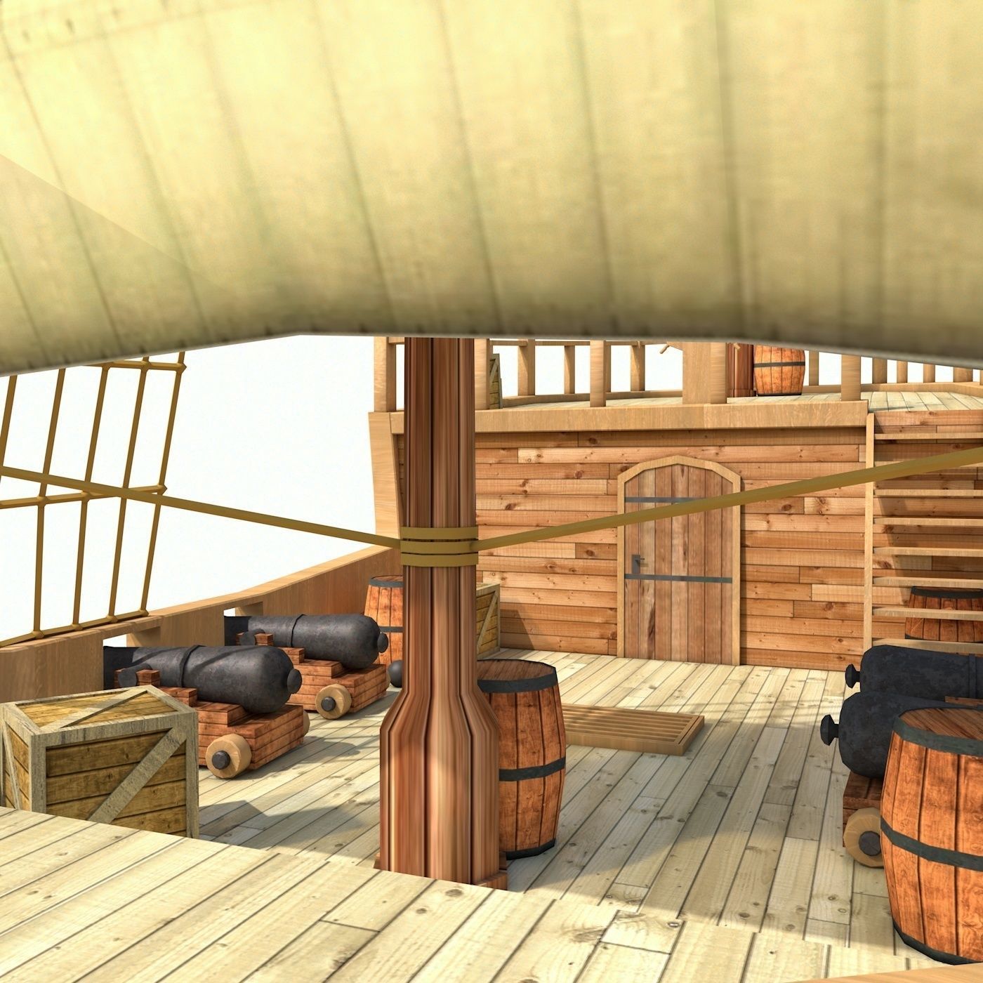 Low Poly Cartoon Pirate Ship Textured Low-poly 3D model_5