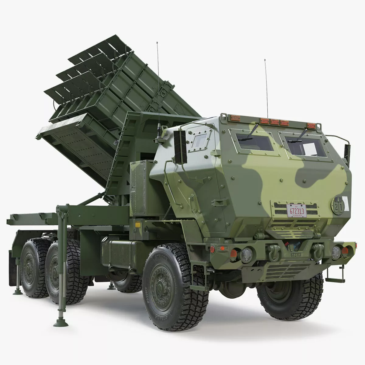 Military MLRS Rocket Launcher Truck Green Rigged for Maya 3D model