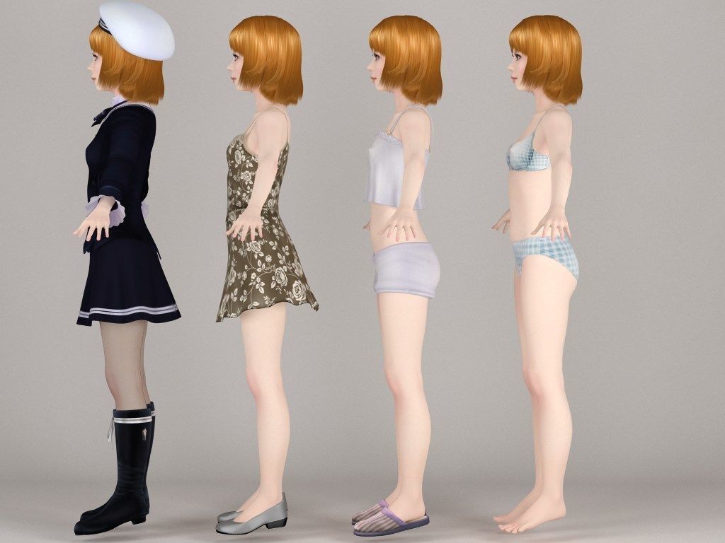 T pose rigged model of Lolita with various outfit 3D model_6