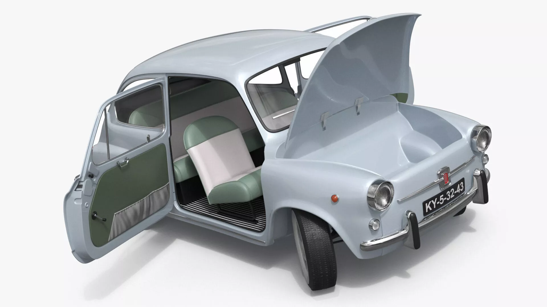 Fiat 600 Retro Coupe Light Blue Rigged for Cinema 4D 3D model