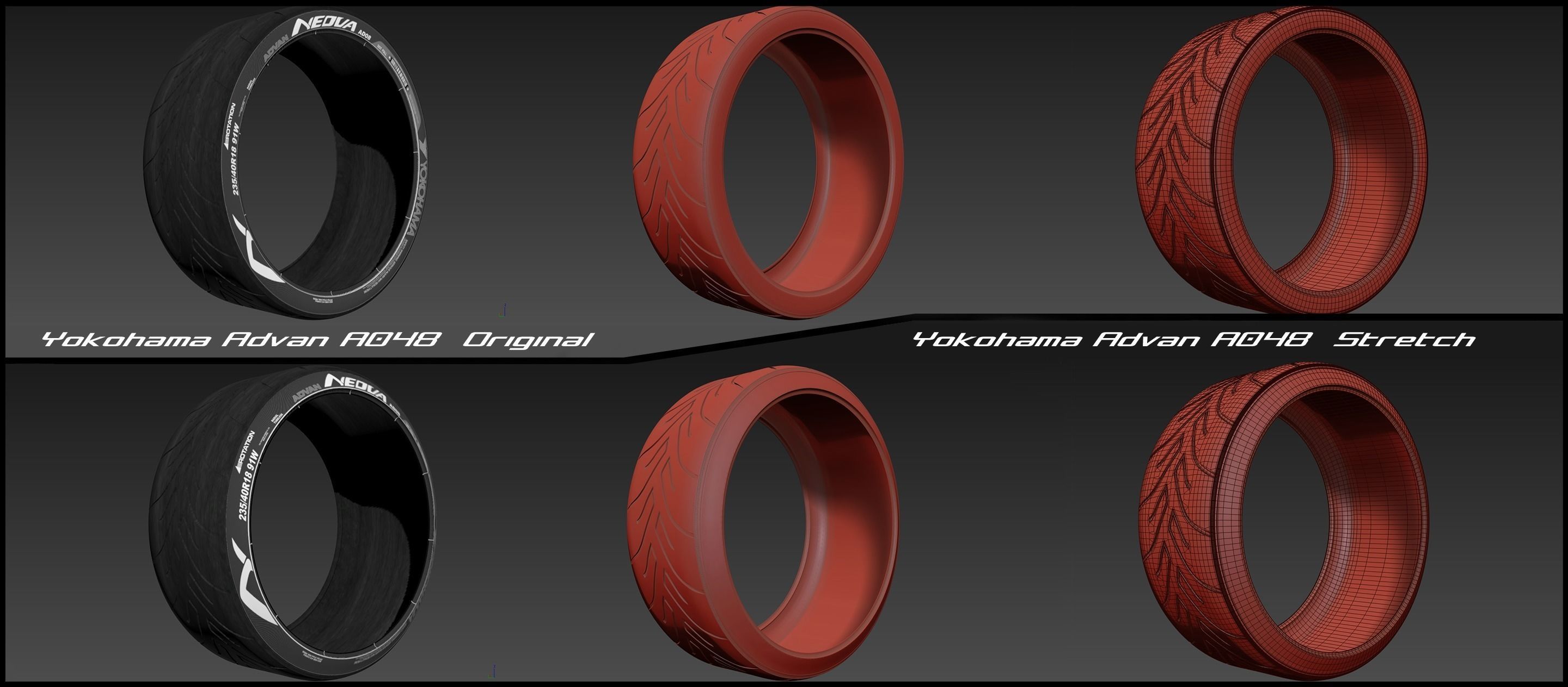 Yokohama Advan A048 and Stretch Low-poly 3D model_7