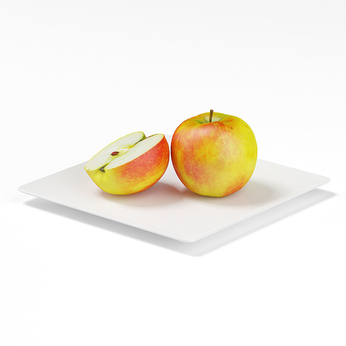 Apples on White Plate 3D model_4
