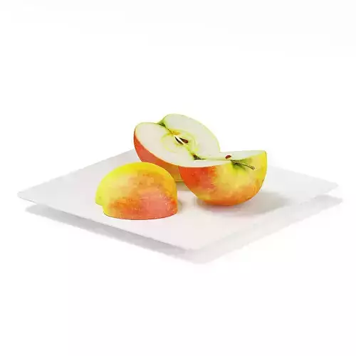 Sliced Apples on White Plate 3D model